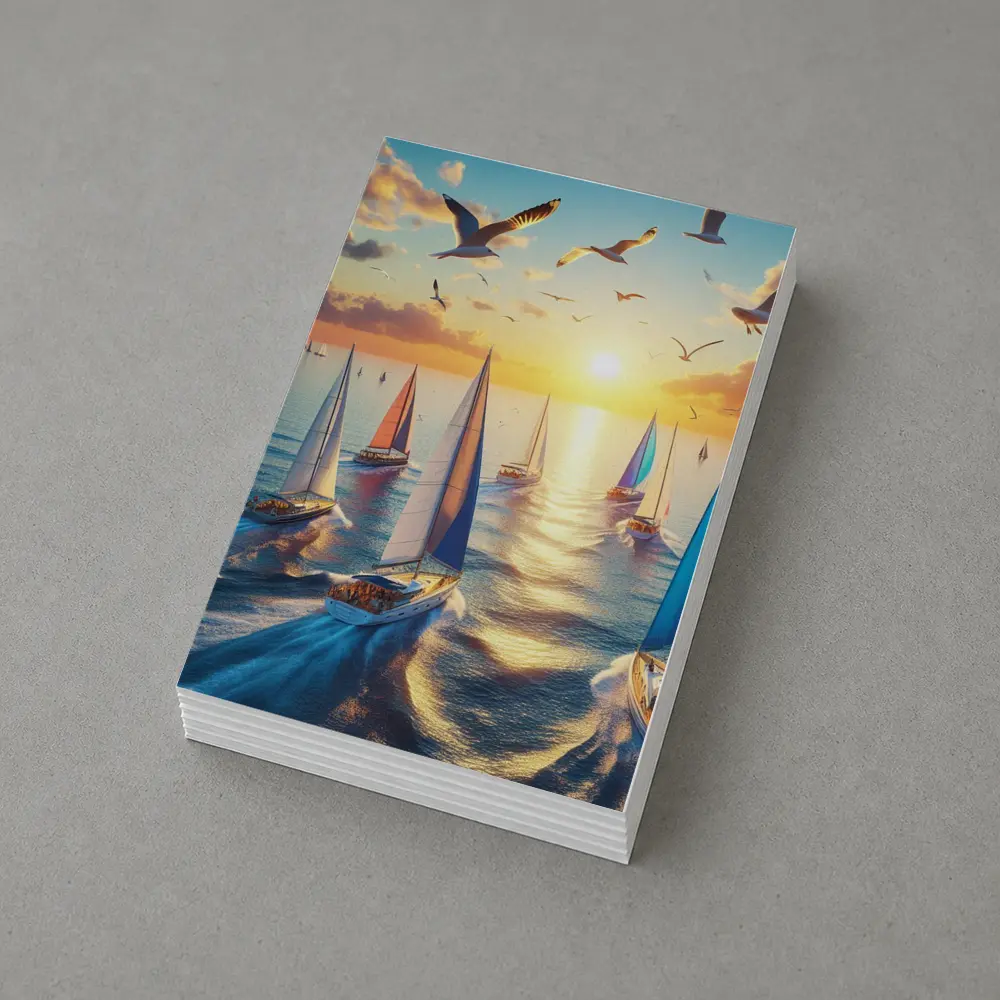 Sailboats Racing at Golden Sunset Sea – Postcards