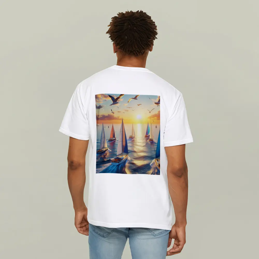 Sailboats Racing at Golden Sunset Sea – T-Shirts