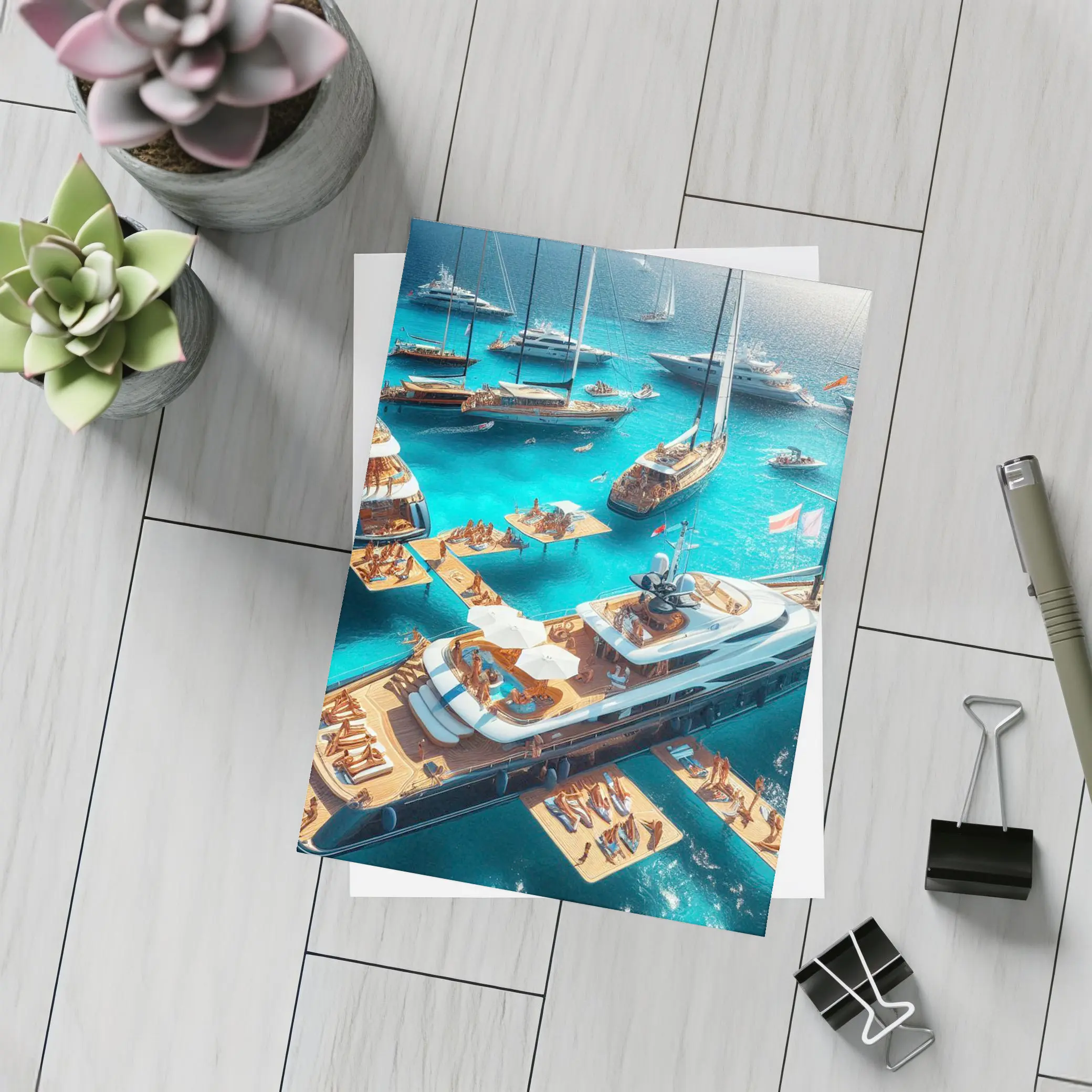 Luxury Yachts Party on Turquoise Ocean – Postcards