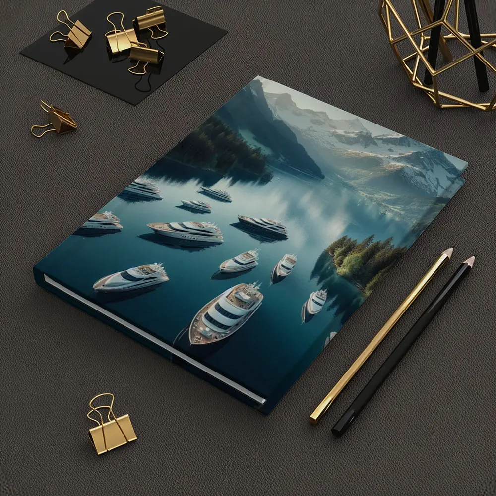 Luxury Yachts Anchored Alpine Mountain Lake – Notebooks