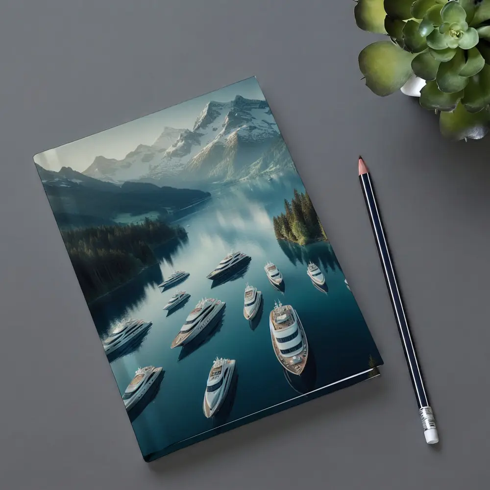 Luxury Yachts Anchored Alpine Mountain Lake – Notebooks