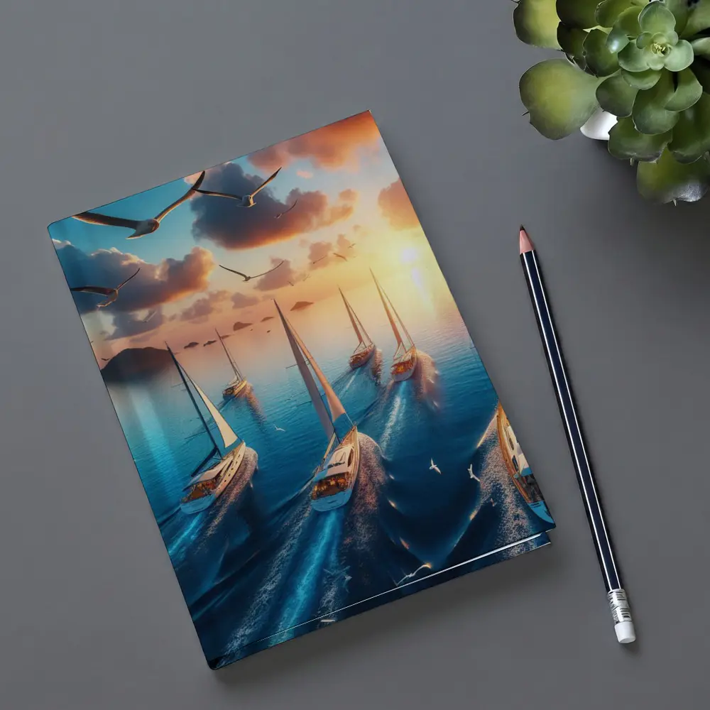 Sailboats Racing Ocean Sunset Seagulls Sky – Notebooks