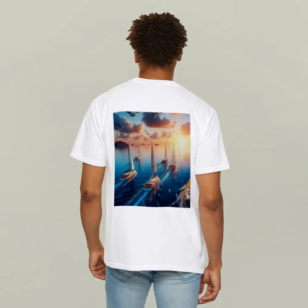 Sailboats Racing Ocean Sunset Seagulls Sky – T-Shirts