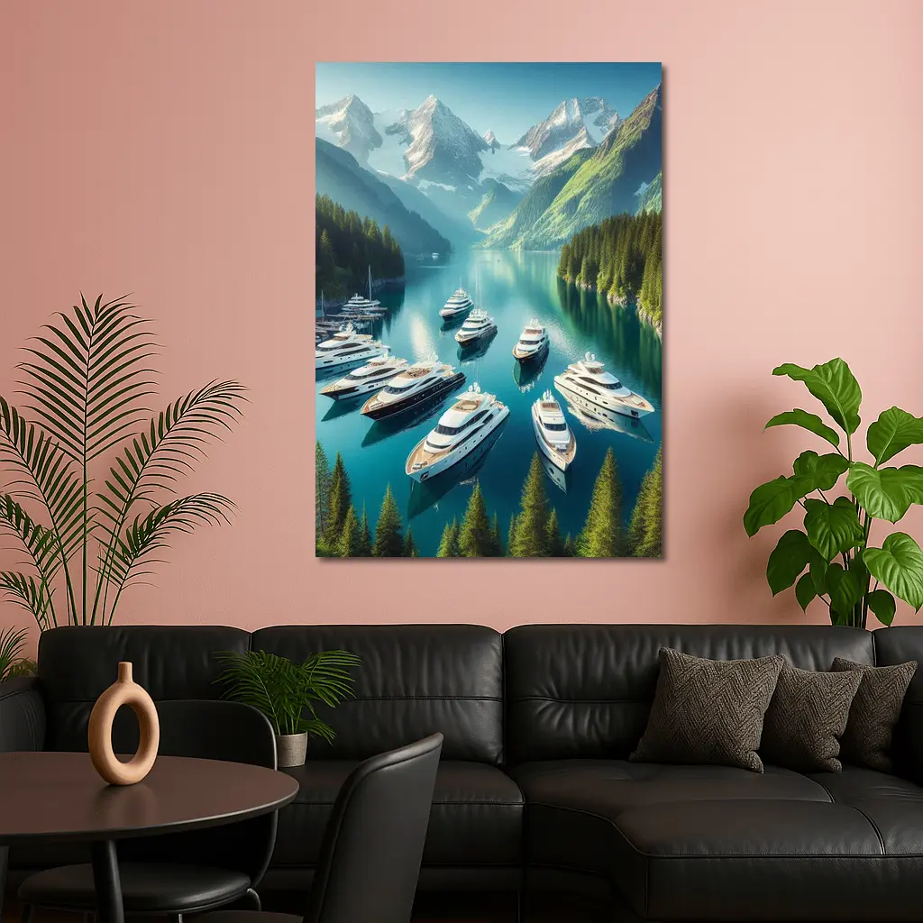 Luxury Yachts Anchored in Mountain Lake – Wall Art