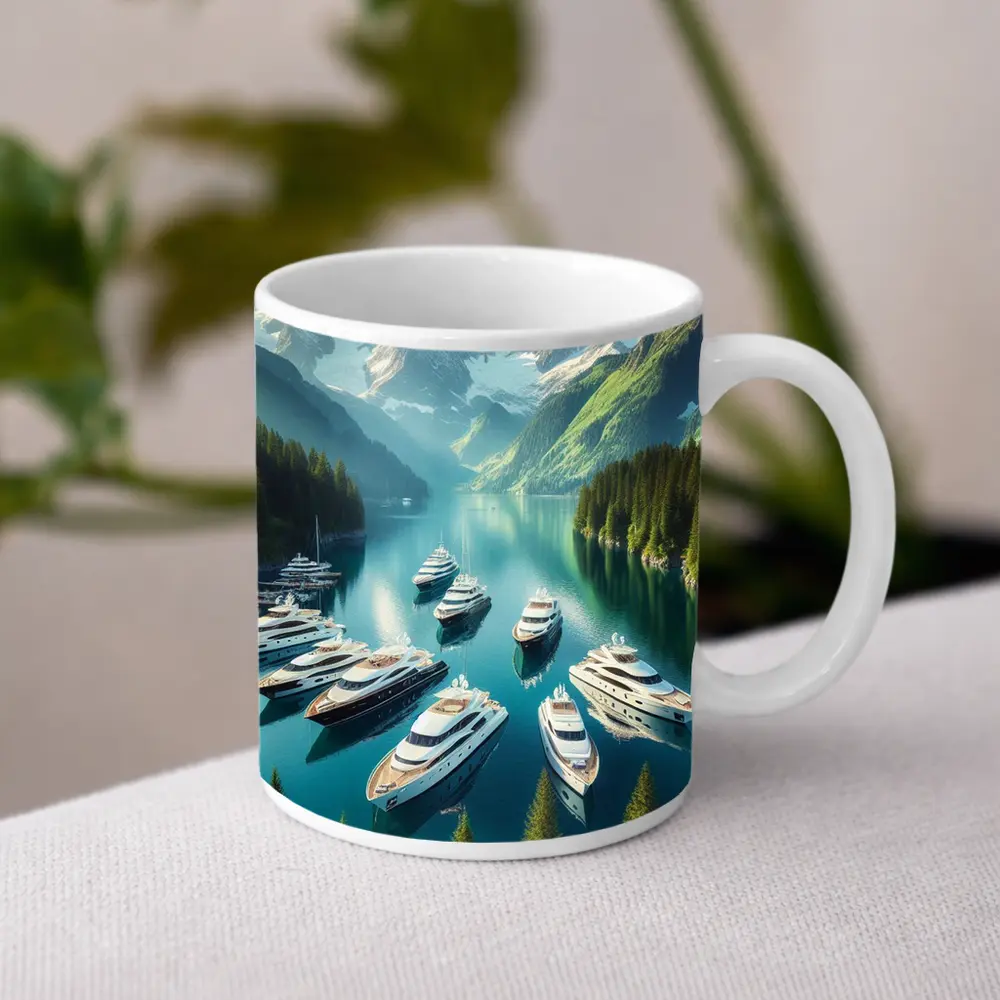 Luxury Yachts Anchored in Mountain Lake – Mugs