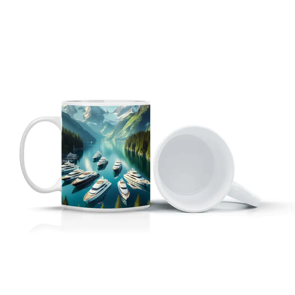 Luxury Yachts Anchored in Mountain Lake – Mugs