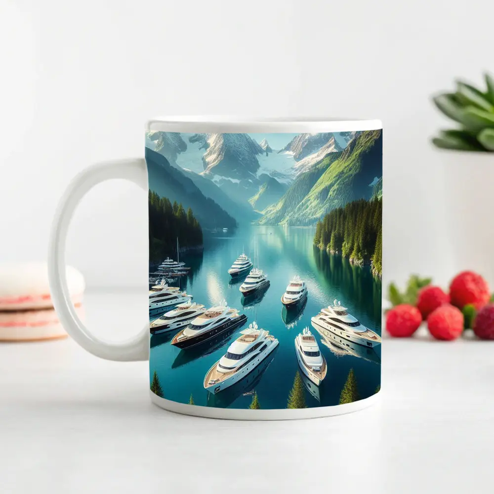Luxury Yachts Anchored in Mountain Lake – Mugs