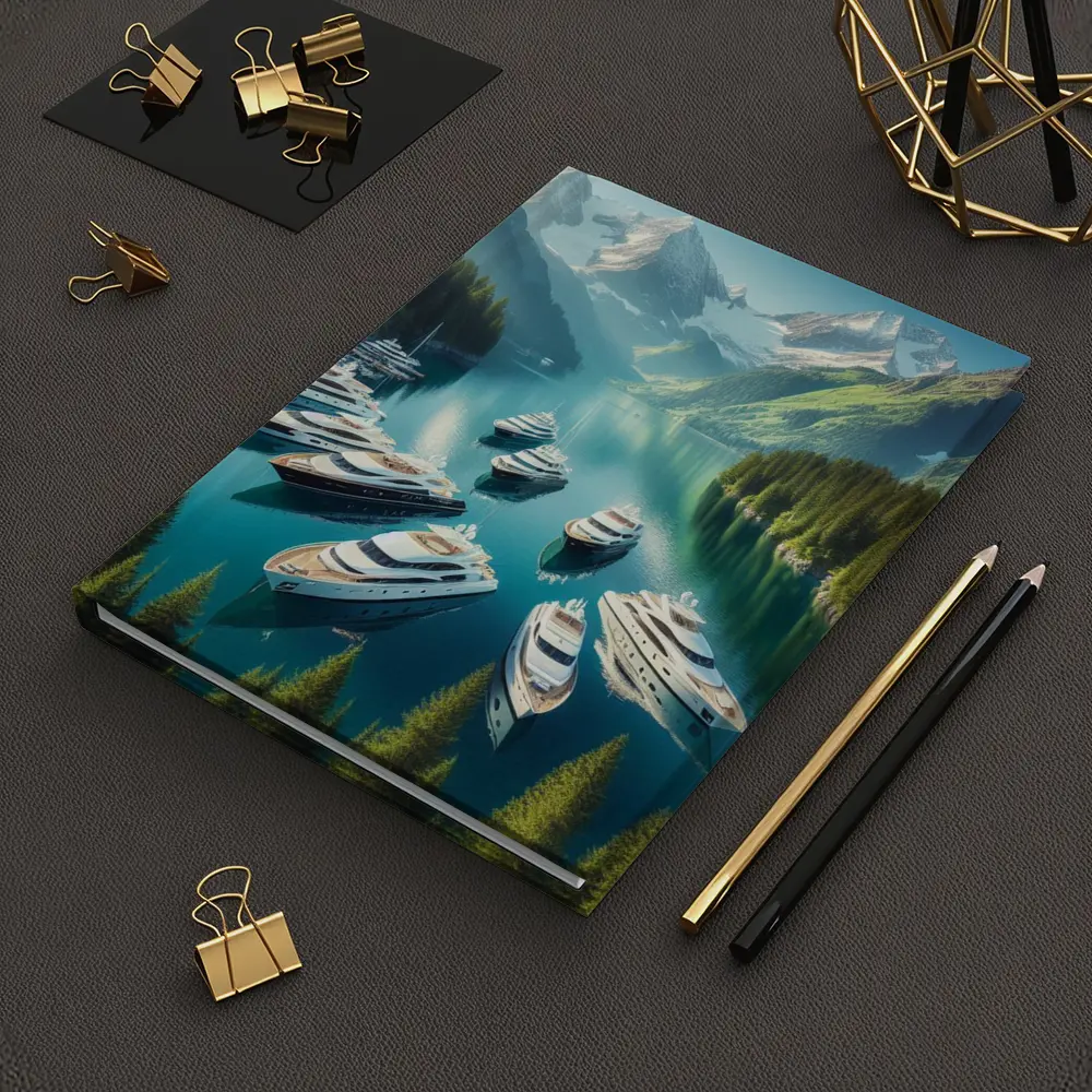 Luxury Yachts Anchored in Mountain Lake – Notebooks