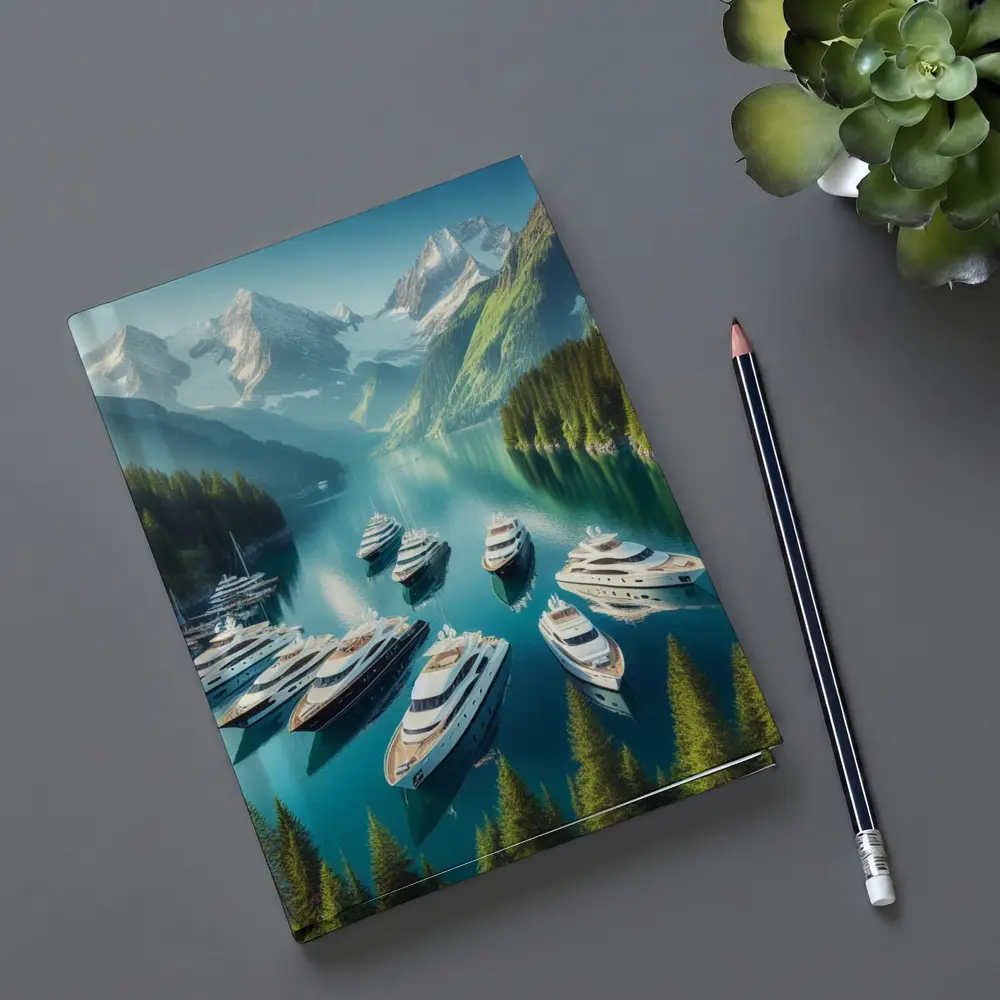 Luxury Yachts Anchored in Mountain Lake – Notebooks