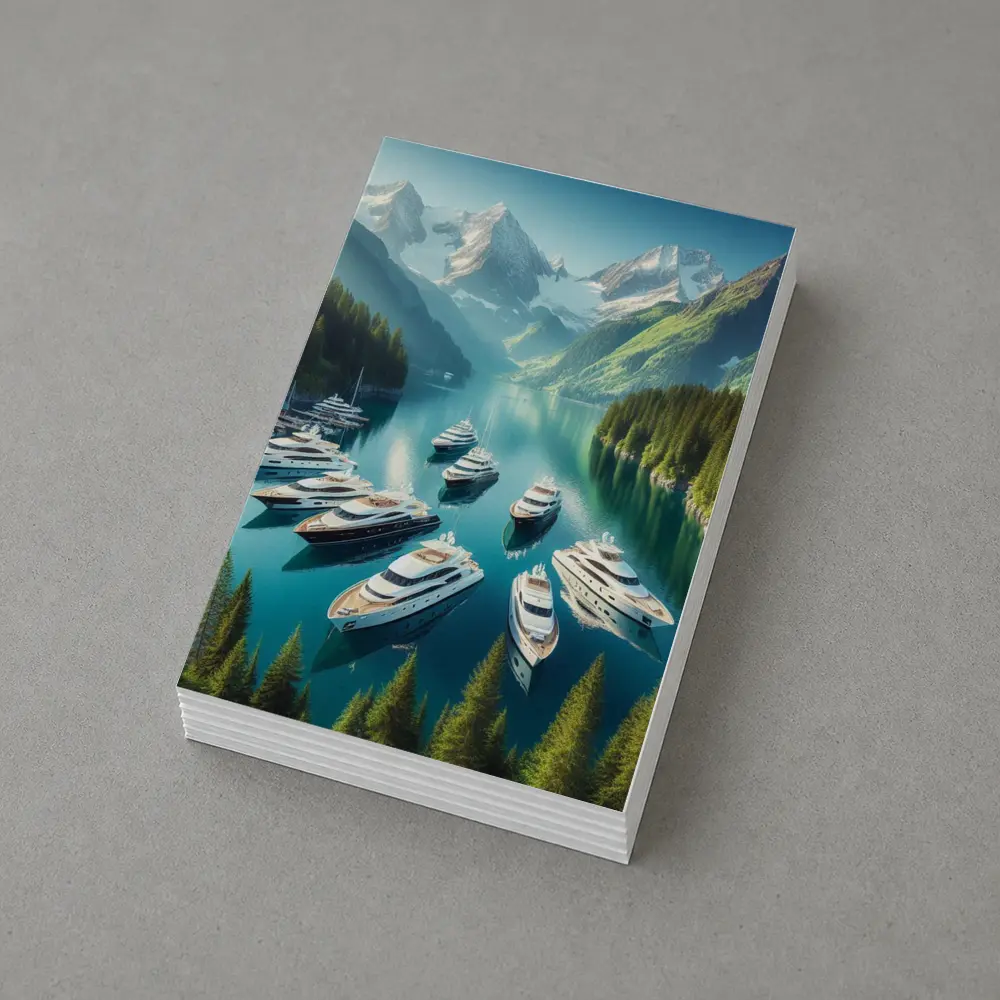 Luxury Yachts Anchored in Mountain Lake – Postcards