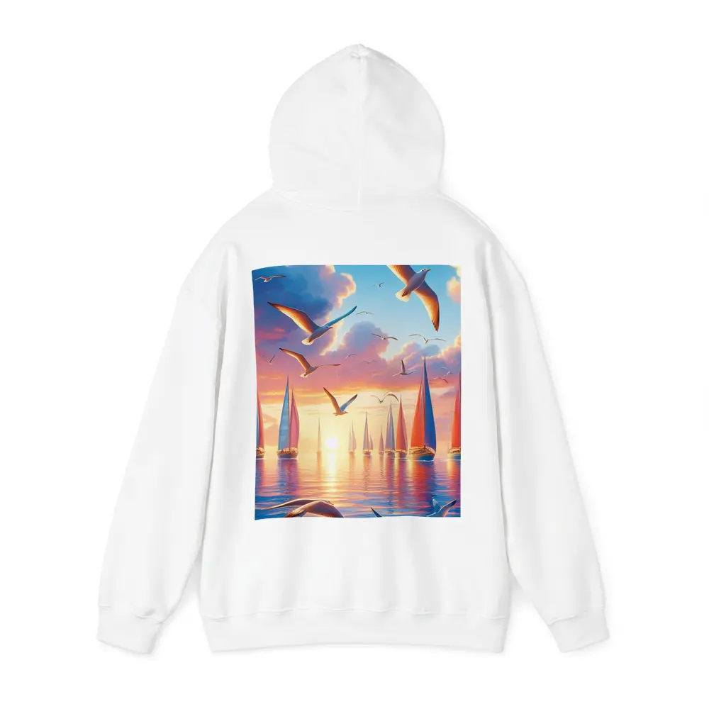 Seagulls Flying Over Sailboats Sunset Sea – Hoodies