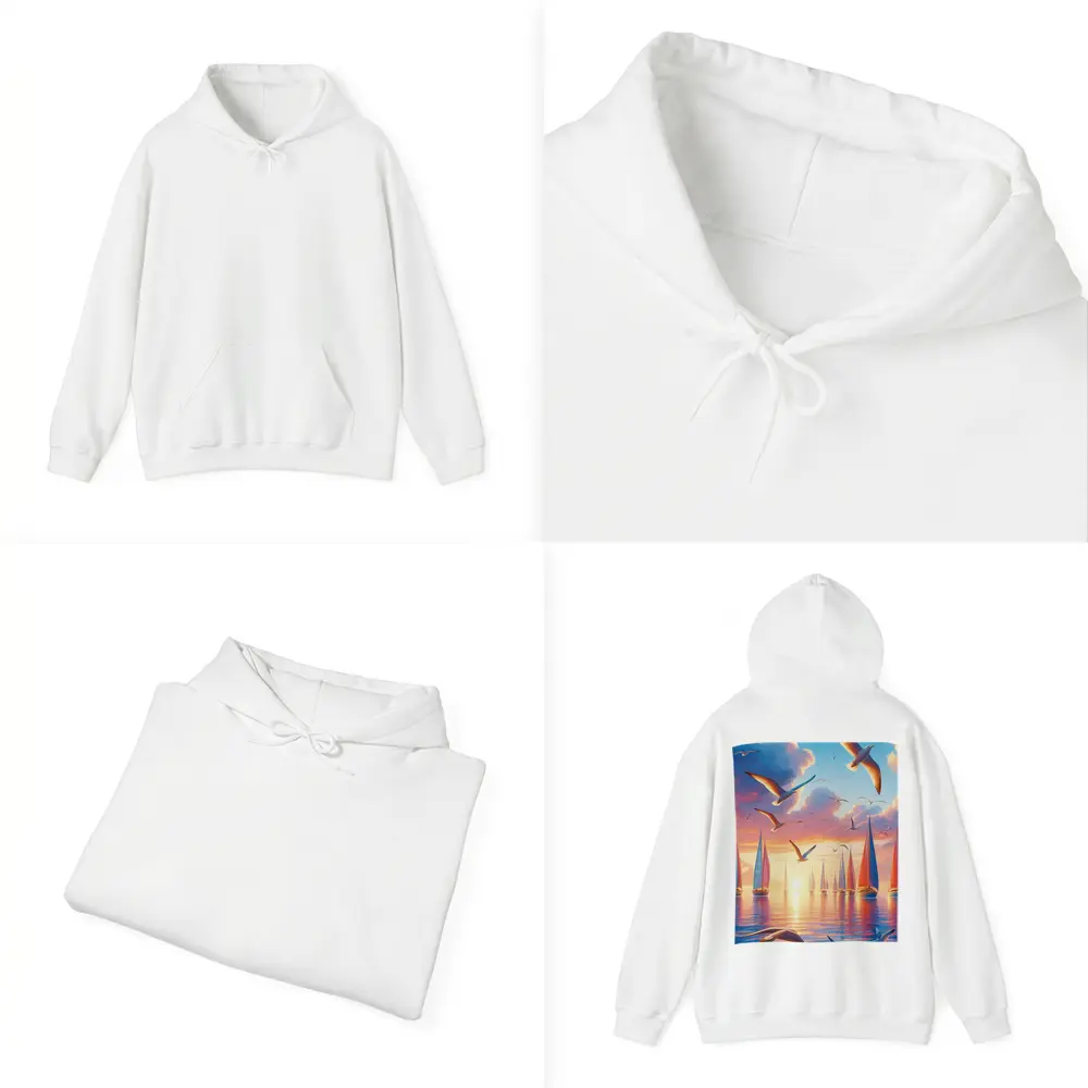 Seagulls Flying Over Sailboats Sunset Sea – Hoodies