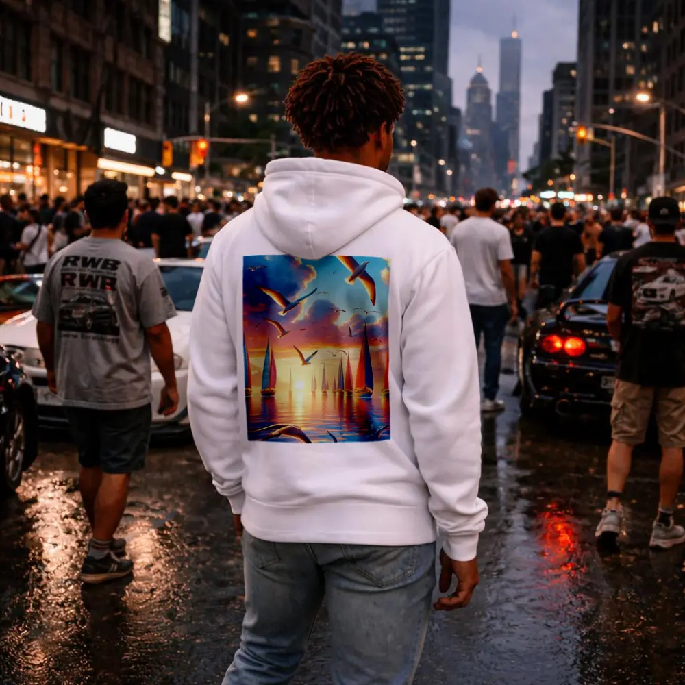 Seagulls Flying Over Sailboats Sunset Sea – Hoodies