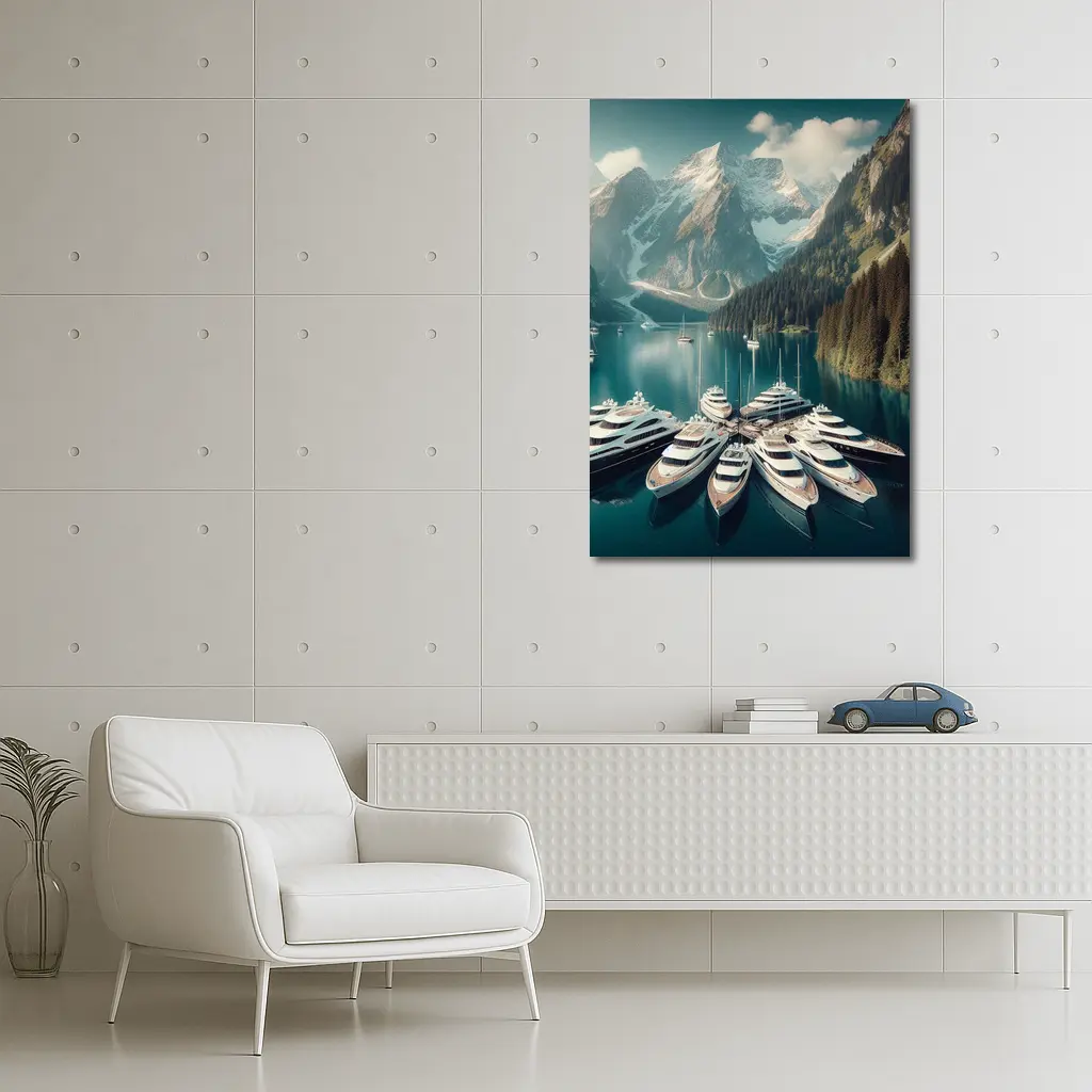 Luxury Yachts Docked Alpine Mountain Lake – Wall Art