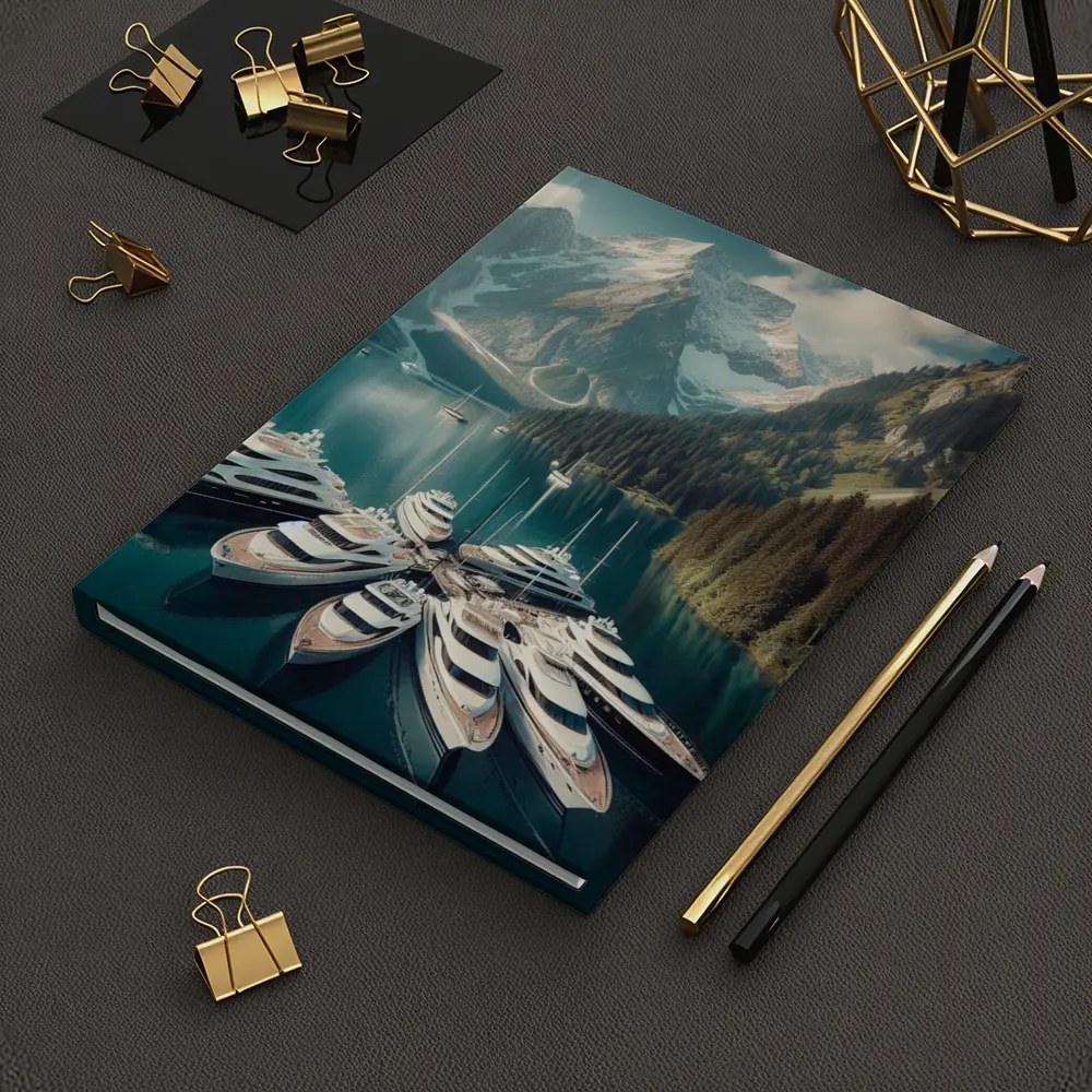 Luxury Yachts Docked Alpine Mountain Lake – Notebooks