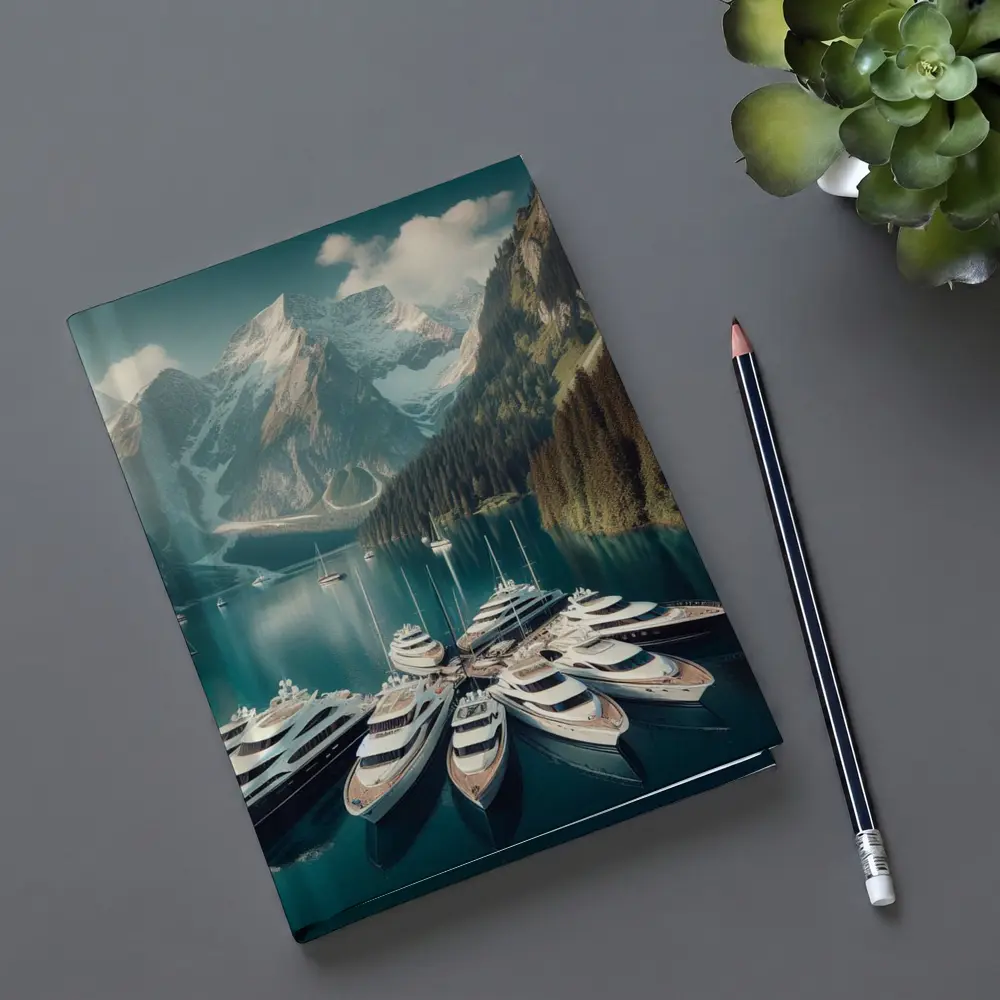 Luxury Yachts Docked Alpine Mountain Lake – Notebooks