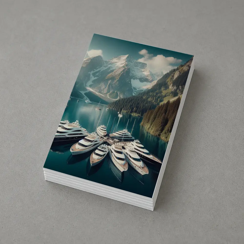 Luxury Yachts Docked Alpine Mountain Lake – Postcards