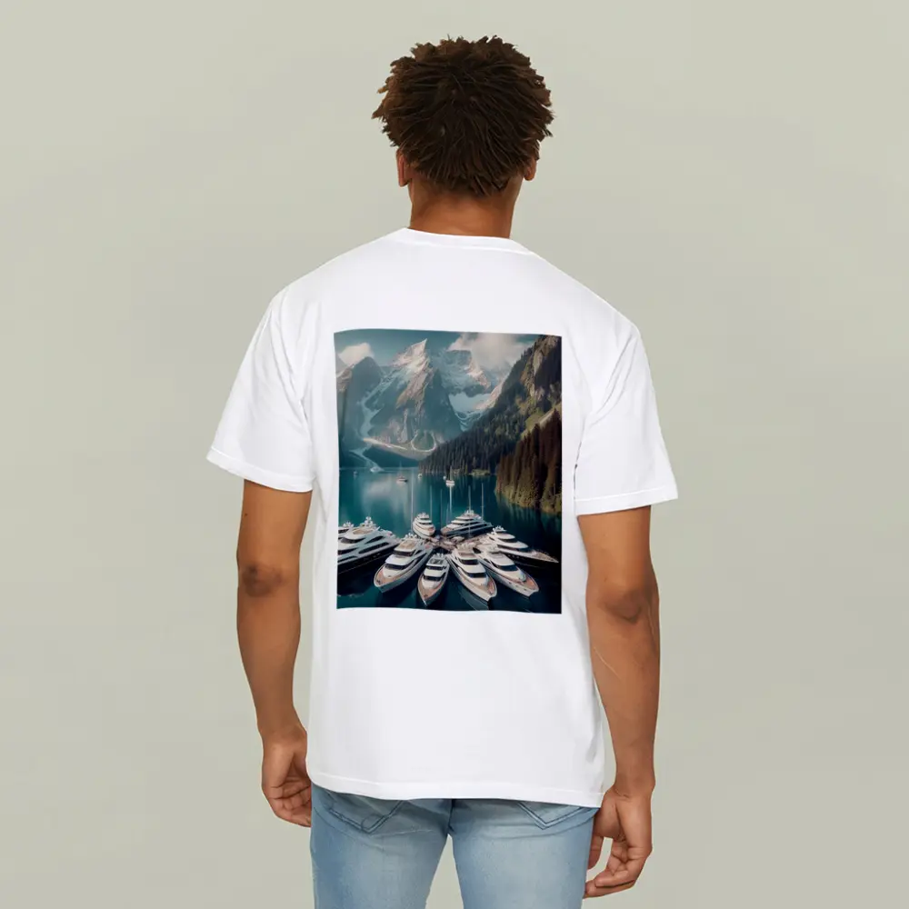 Luxury Yachts Docked Alpine Mountain Lake – T-Shirts