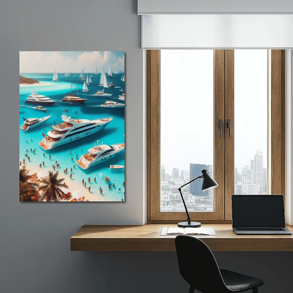 Luxury Yachts Party Turquoise Tropical Beach – Wall Art