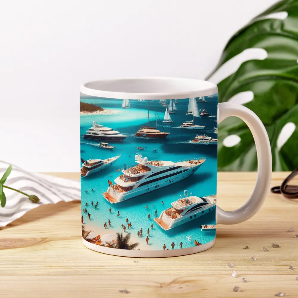 Luxury Yachts Party Turquoise Tropical Beach – Mugs