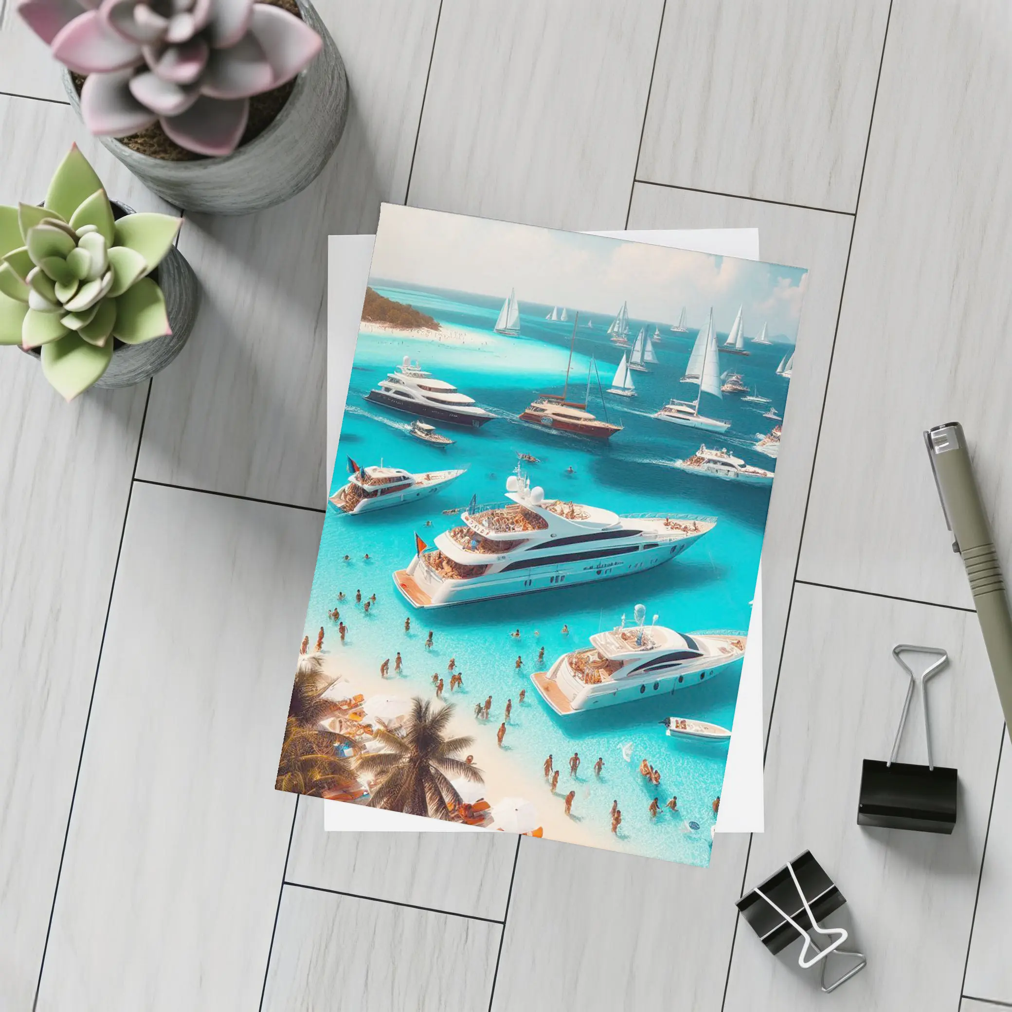 Luxury Yachts Party Turquoise Tropical Beach – Postcards