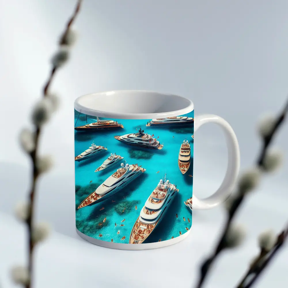 Luxury Yachts Aerial View Turquoise Ocean – Mugs
