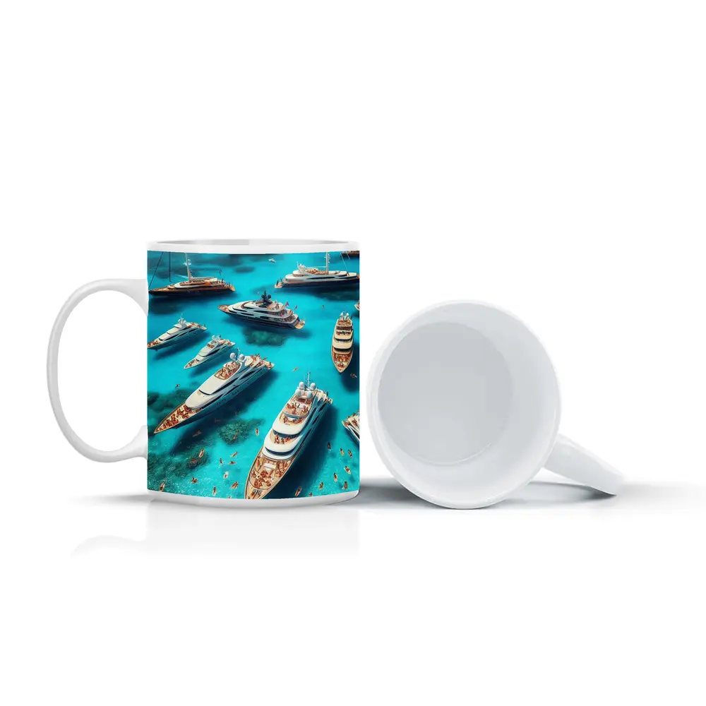 Luxury Yachts Aerial View Turquoise Ocean – Mugs