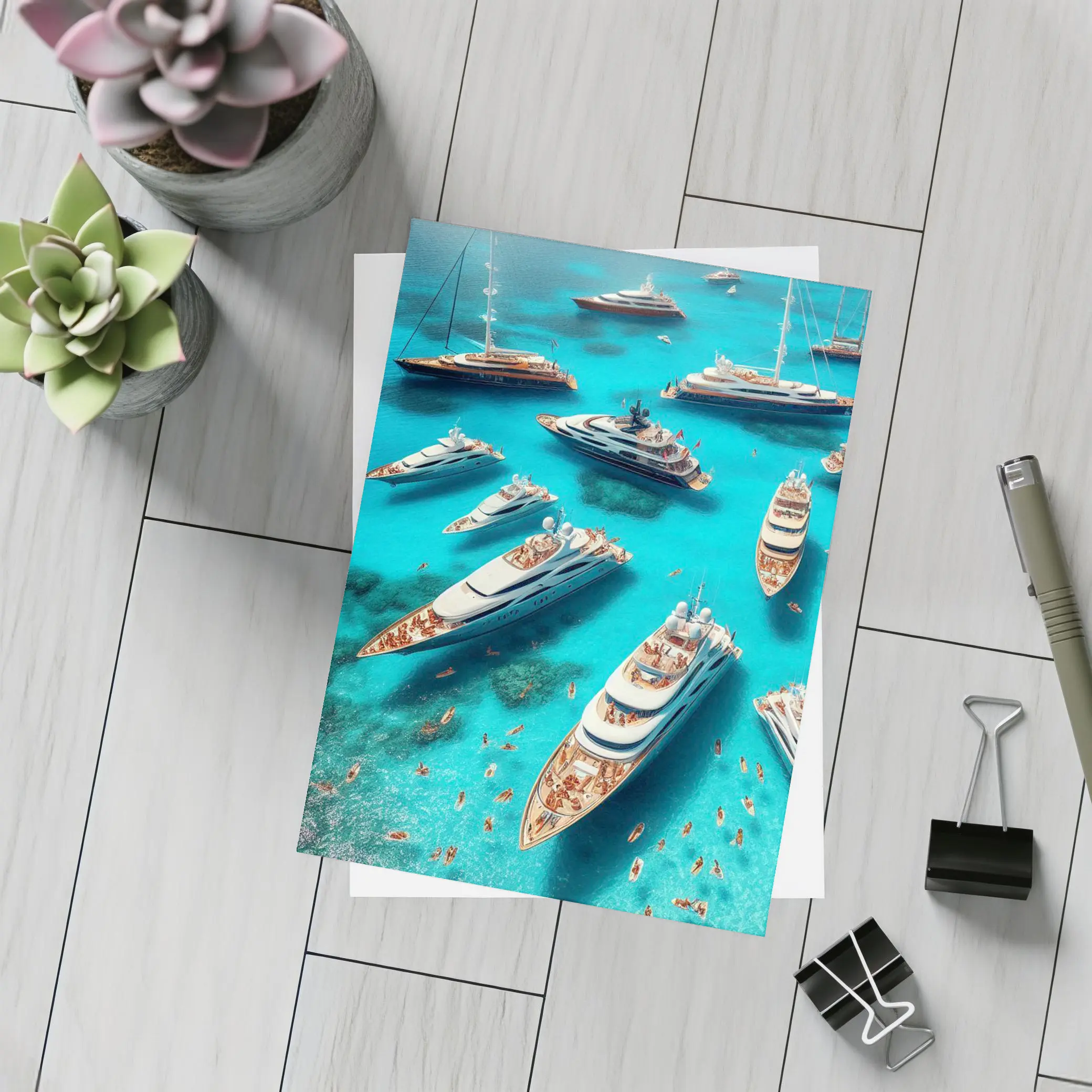 Luxury Yachts Aerial View Turquoise Ocean – Postcards