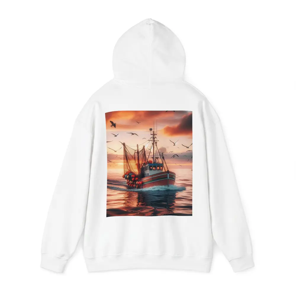 Fishing Trawler Sailing Sunset Ocean Birds – Hoodies