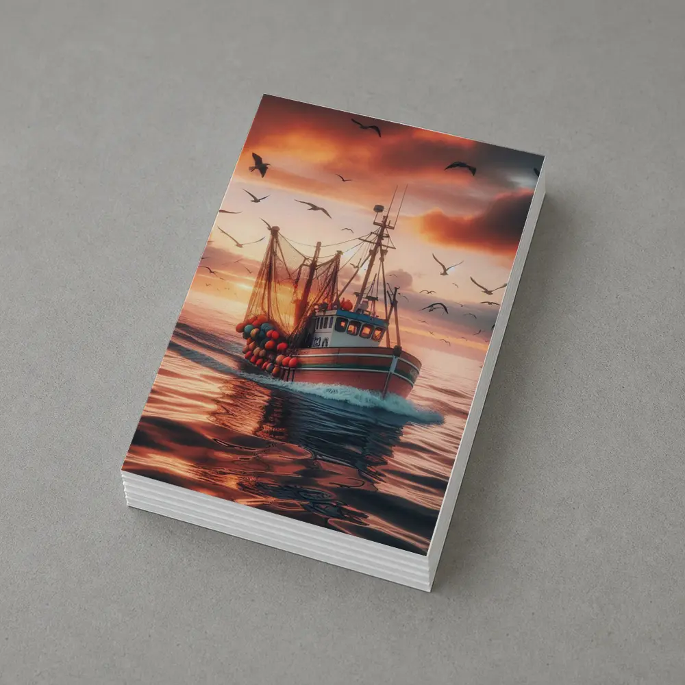 Fishing Trawler Sailing Sunset Ocean Birds – Postcards