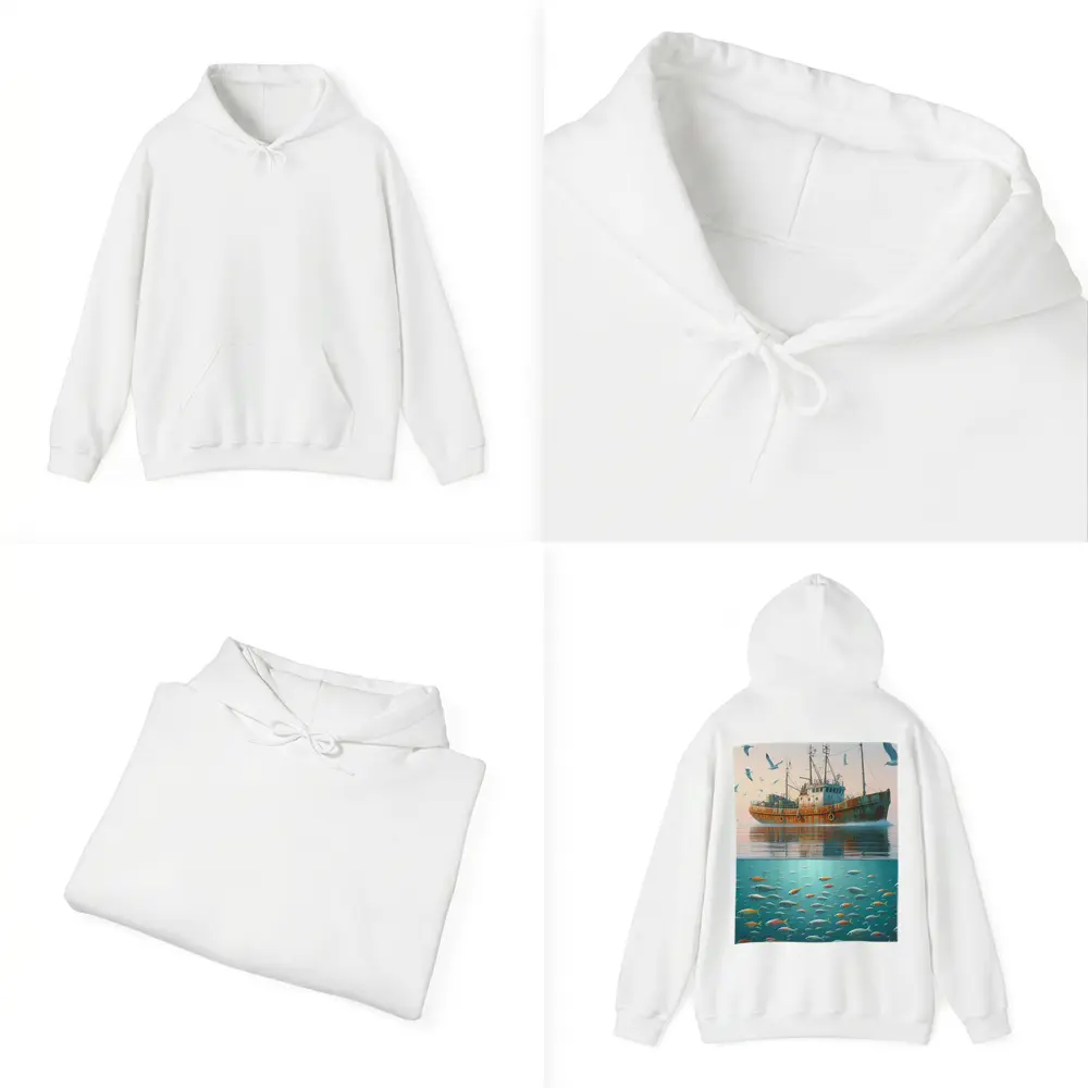 Rusty Fishing Trawler Above Colorful Ocean Fish – Hoodies