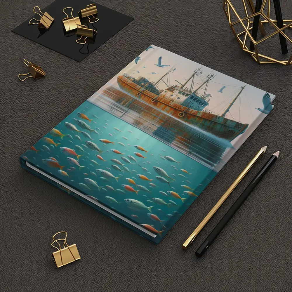 Rusty Fishing Trawler Above Colorful Ocean Fish – Notebooks