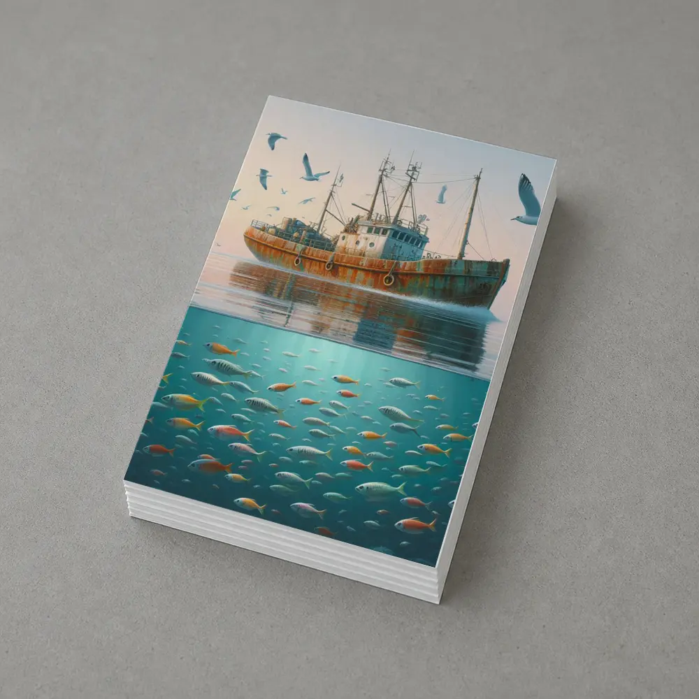 Rusty Fishing Trawler Above Colorful Ocean Fish – Postcards