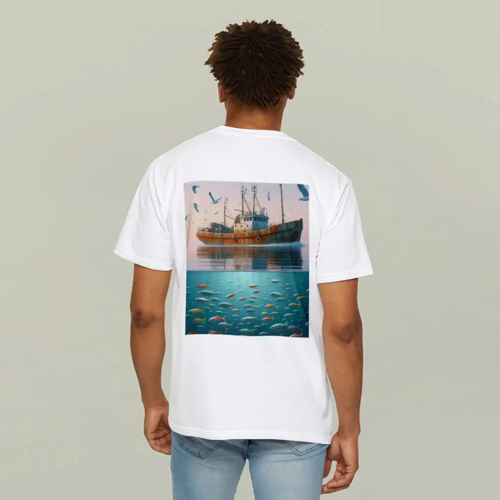 Rusty Fishing Trawler Above Colorful Ocean Fish – T-Shirts