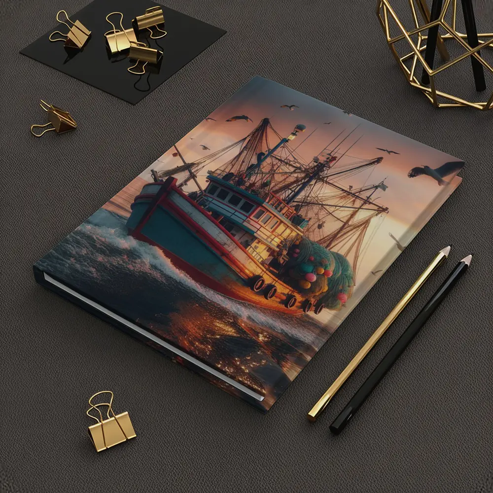 Fishing Trawler Sailing Ocean Sunset Seagulls – Notebooks