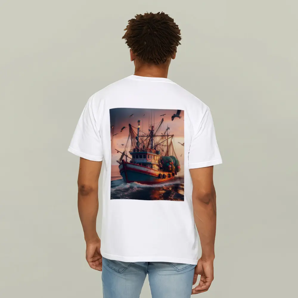 Fishing Trawler Sailing Ocean Sunset Seagulls – T-Shirts