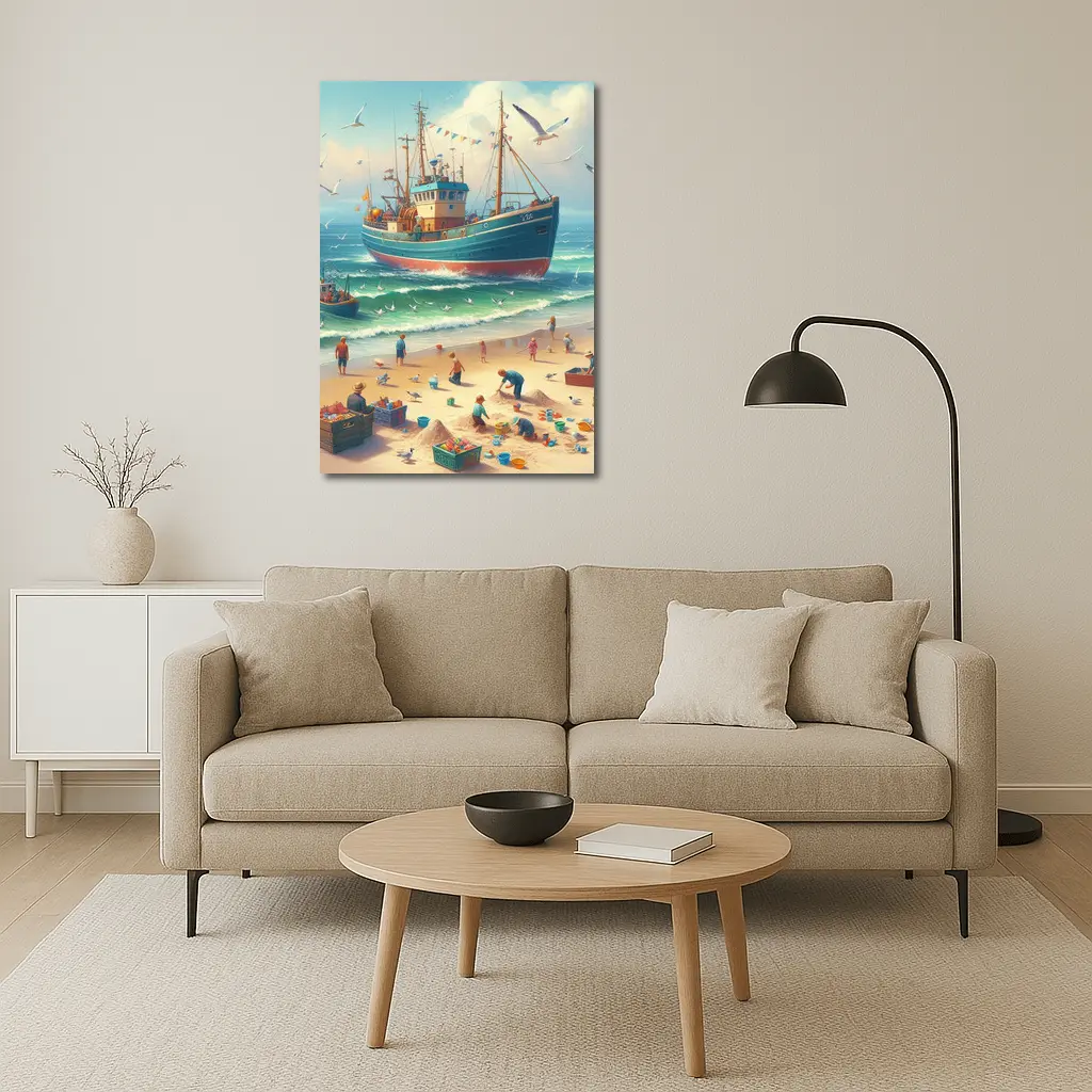 Fishing Boat Beach Scene Coastal Art – Wall Art