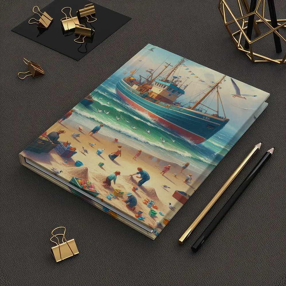 Fishing Boat Beach Scene Coastal Art – Notebooks