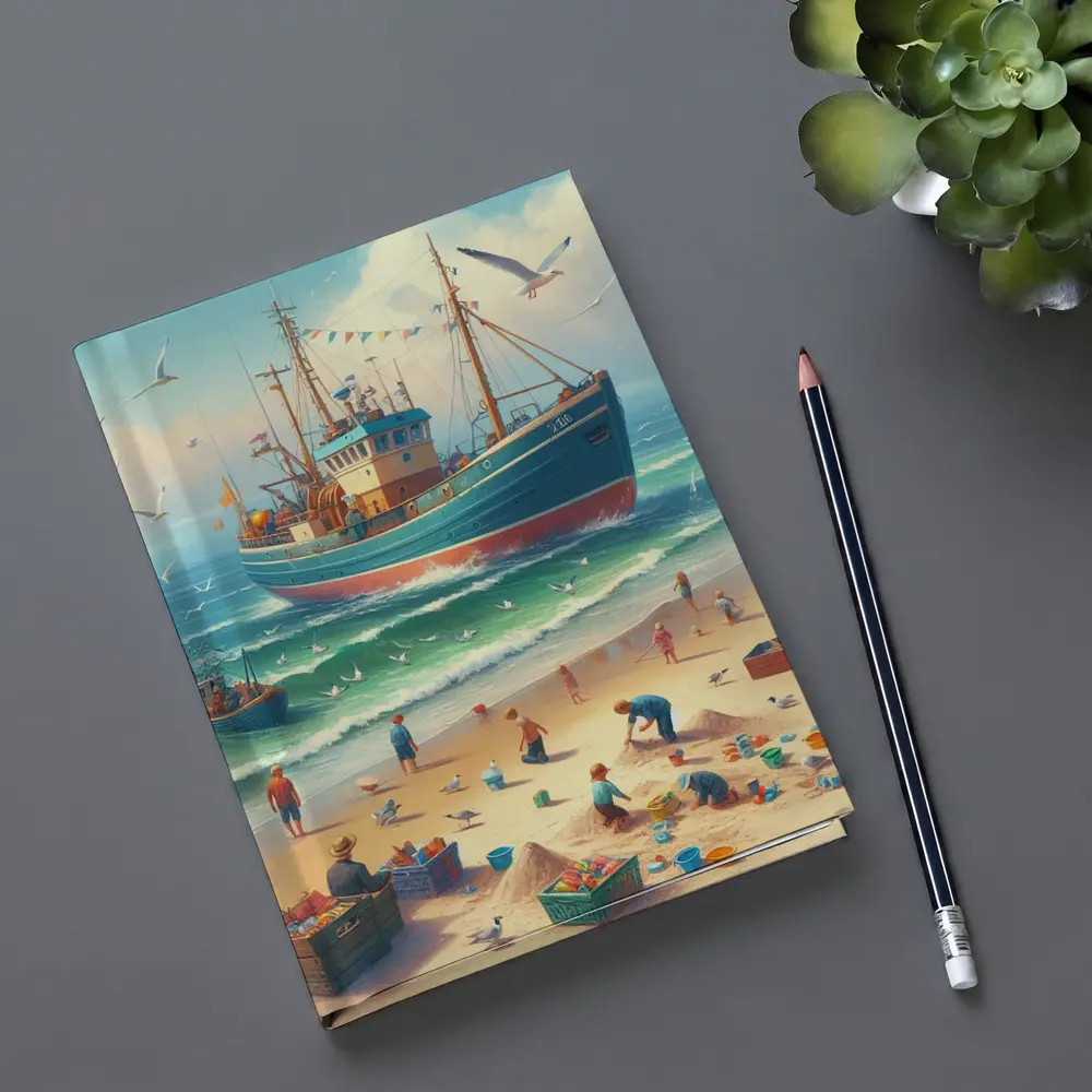 Fishing Boat Beach Scene Coastal Art – Notebooks