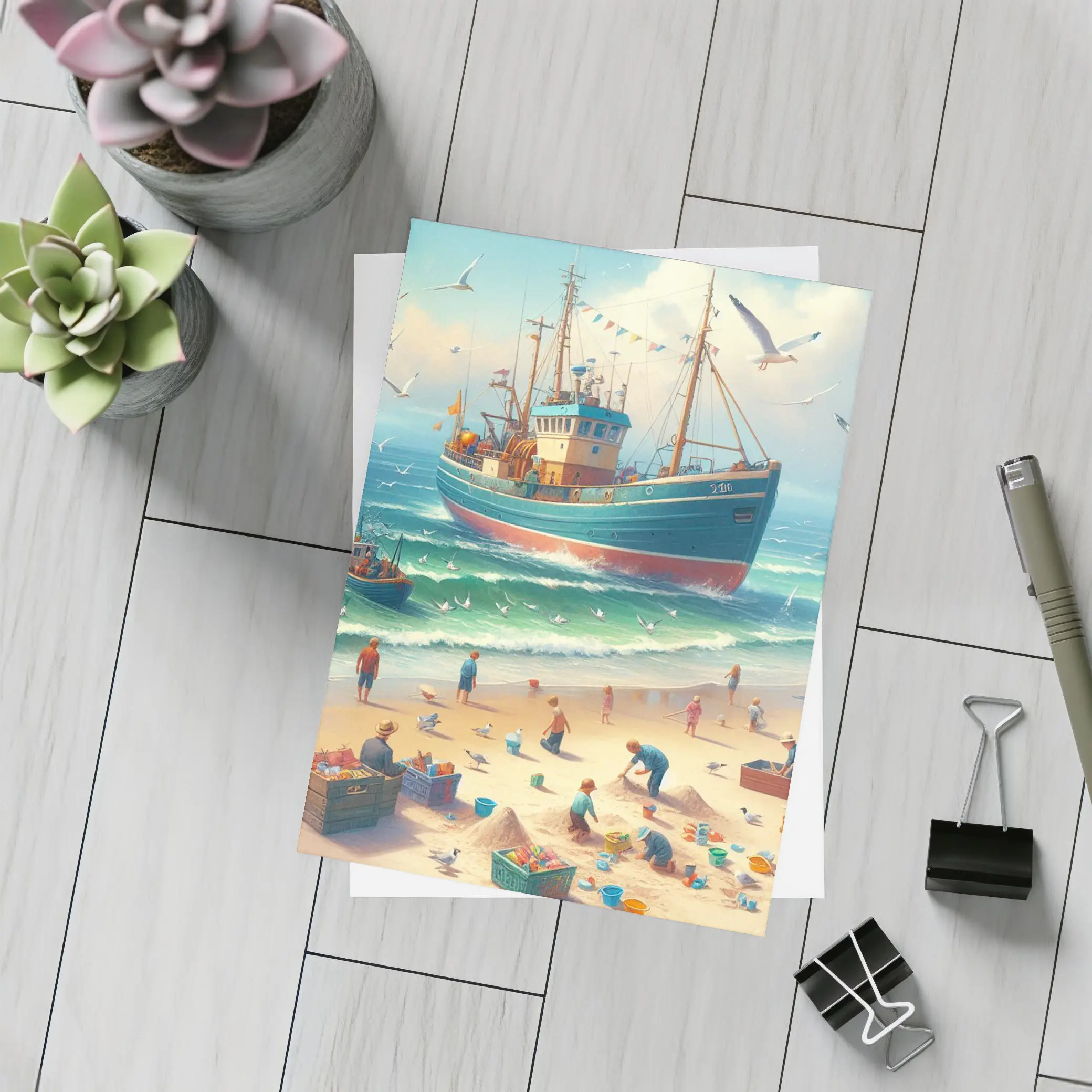 Fishing Boat Beach Scene Coastal Art – Postcards