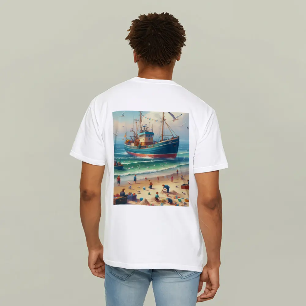 Fishing Boat Beach Scene Coastal Art – T-Shirts