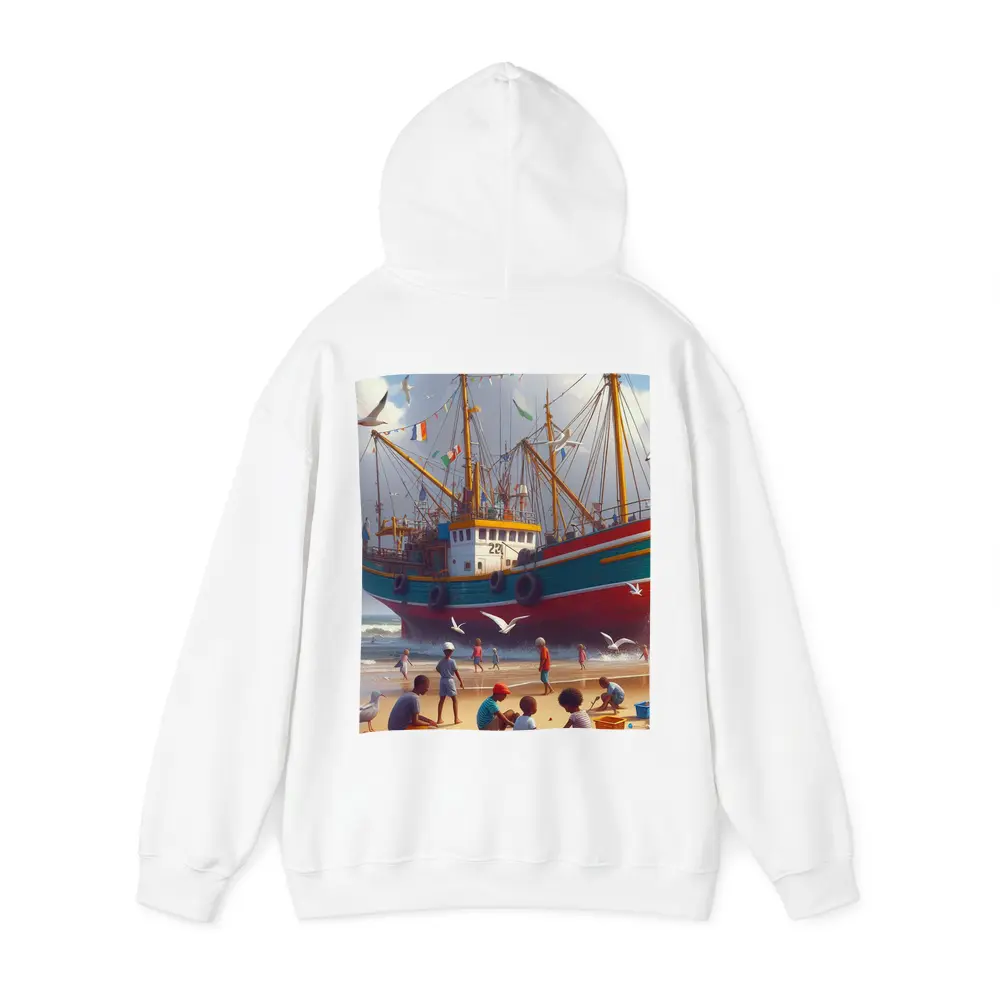 Children Playing Beach Colorful Fishing Boat – Hoodies