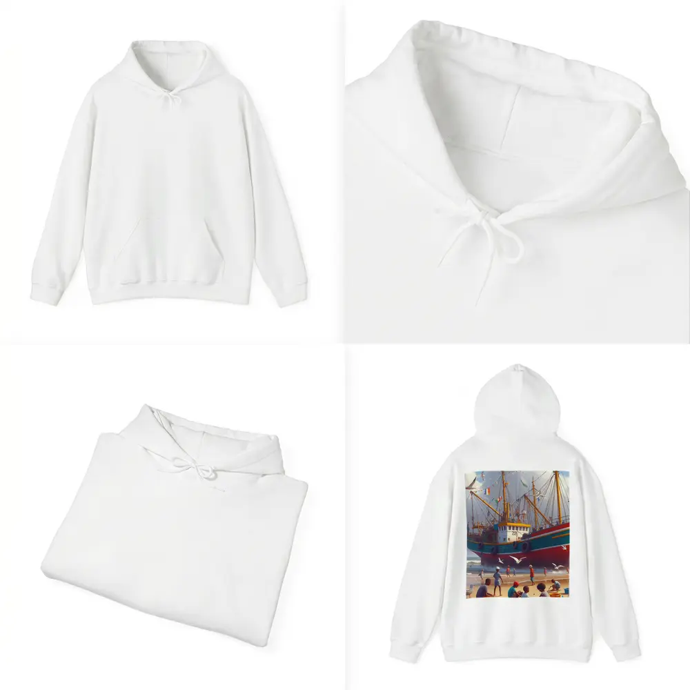 Children Playing Beach Colorful Fishing Boat – Hoodies