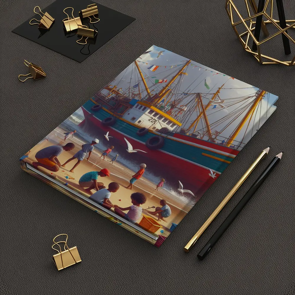 Children Playing Beach Colorful Fishing Boat – Notebooks