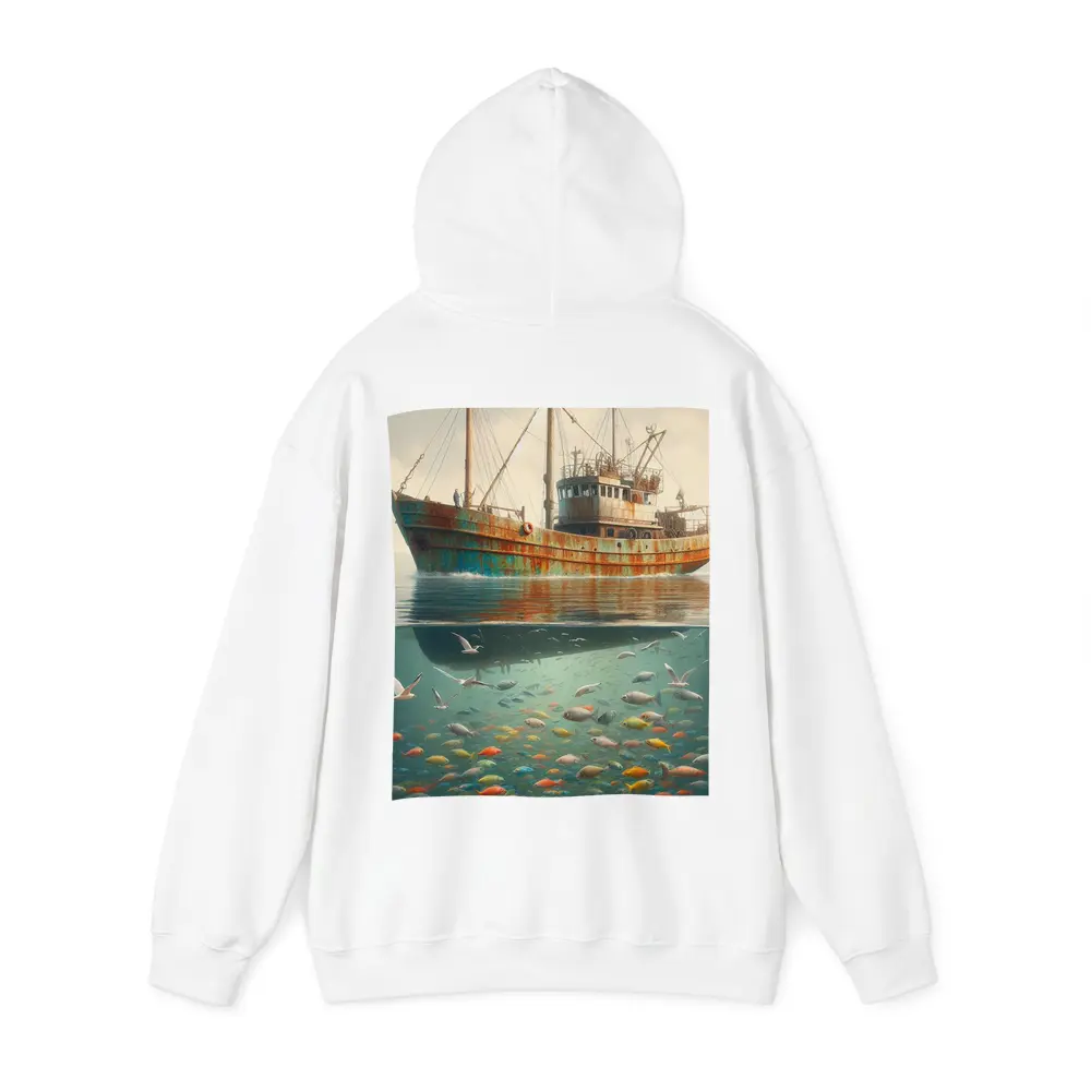 Rusty Fishing Trawler Above Colorful Underwater Fish – Hoodies