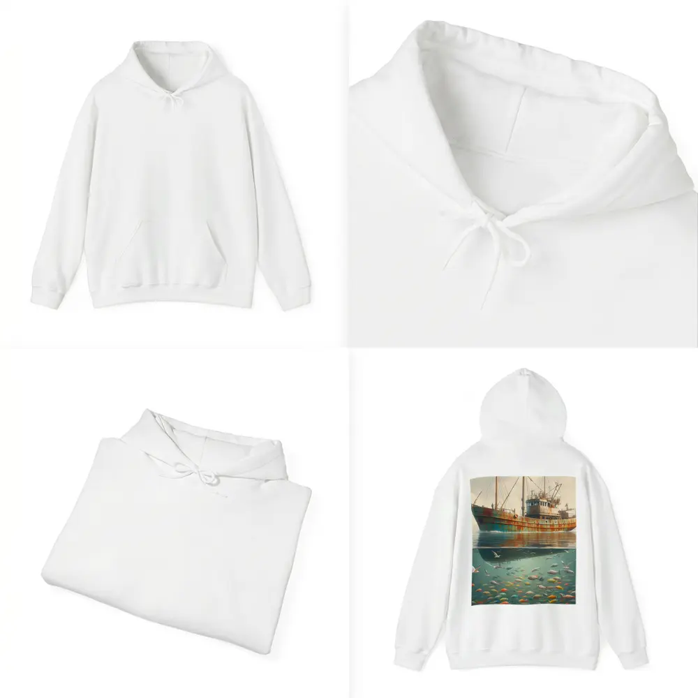 Rusty Fishing Trawler Above Colorful Underwater Fish – Hoodies