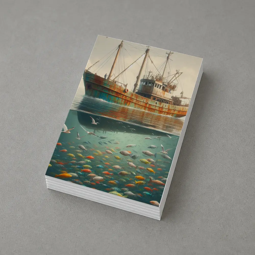 Rusty Fishing Trawler Above Colorful Underwater Fish – Postcards