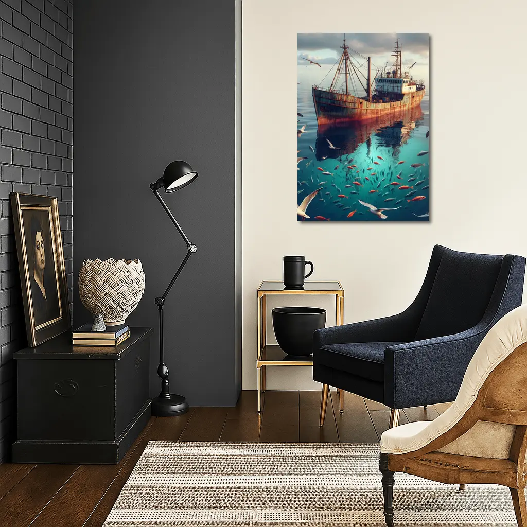Rusty Fishing Boat Ocean Fish Underwater – Wall Art