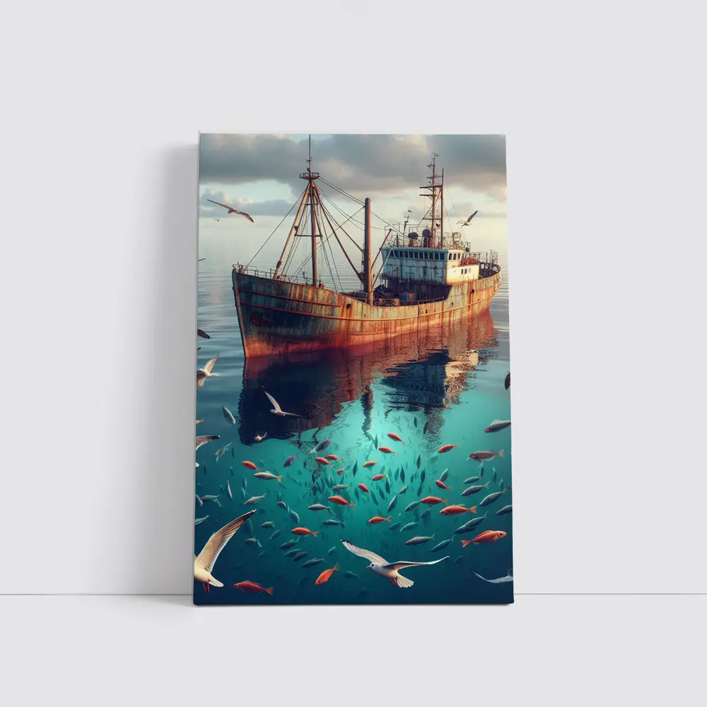 Rusty Fishing Boat Ocean Fish Underwater – Wall Art