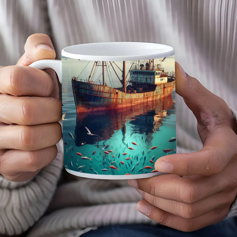 Rusty Fishing Boat Ocean Fish Underwater – Mugs
